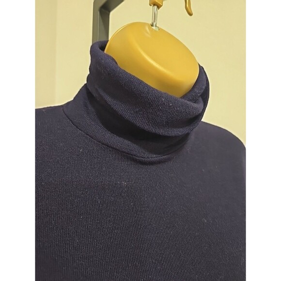 True Vtg 70s Italian Turtleneck Womens M Navy Blue Minimalist Old Money Capsule - Picture 2 of 6